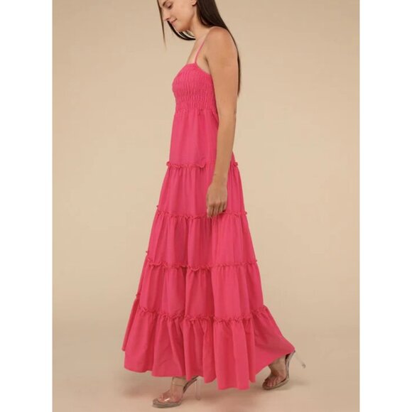 NWT Pink Smocked Tiered Maxi Dress - Picture 2 of 5
